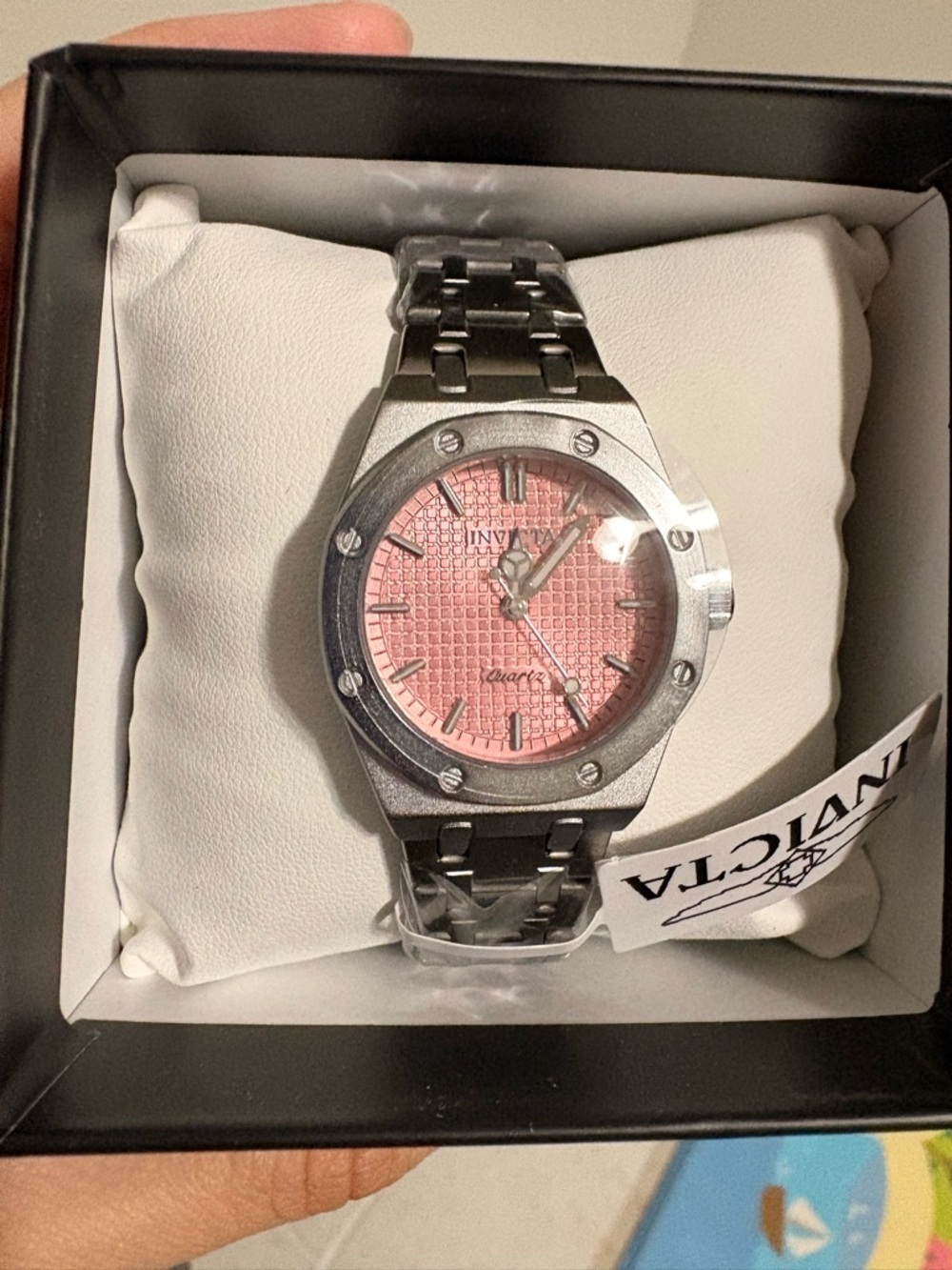Invicta Silver Stainless Steel Watch with Pink Dial (69265)